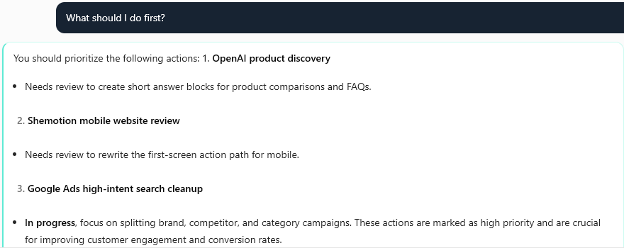 NOA Conversation / Action Queue screenshot